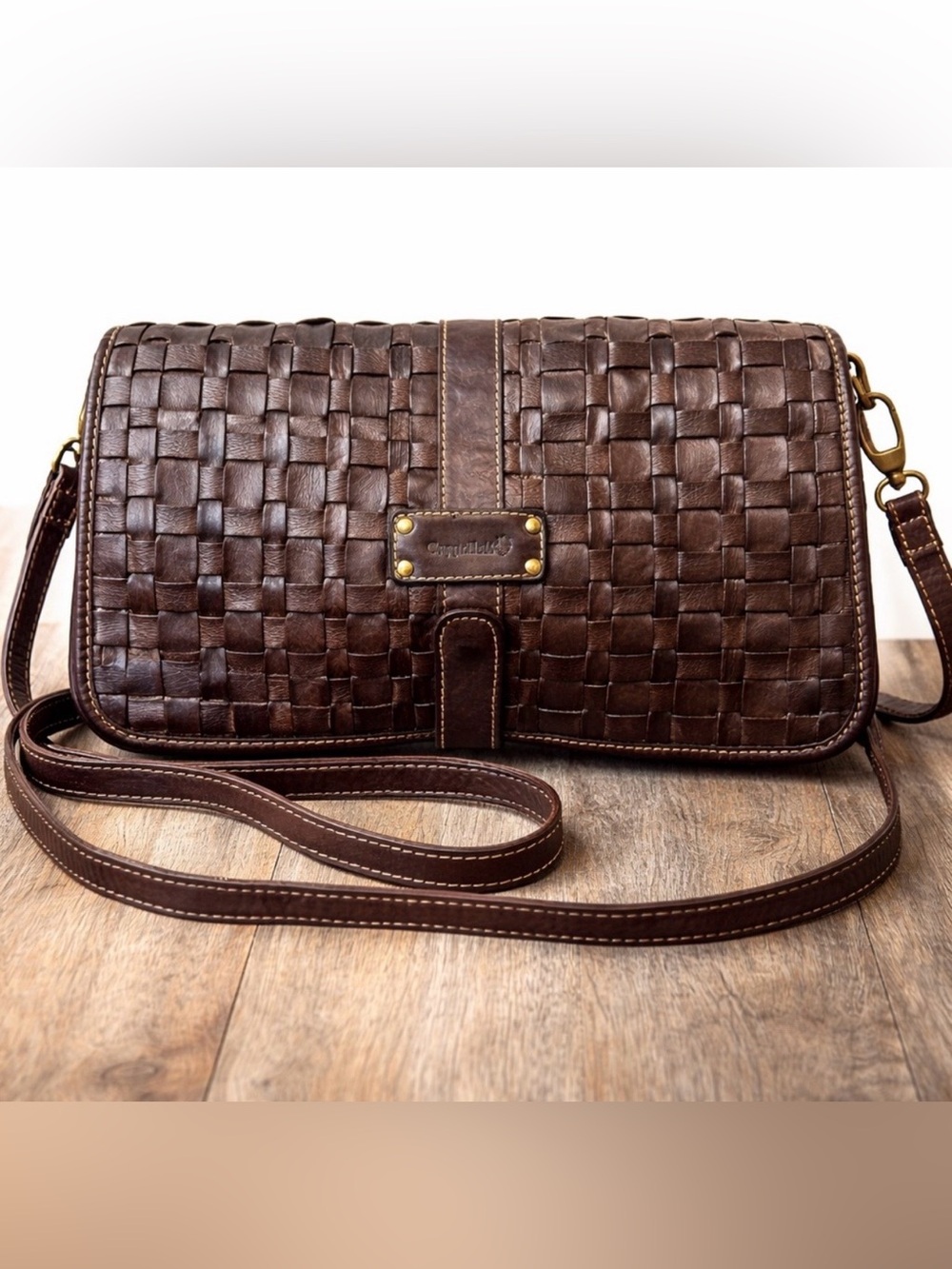 Cappelletti Italian Leather Woven Crossbody Bag Brown Handcrafted Boho Artisan